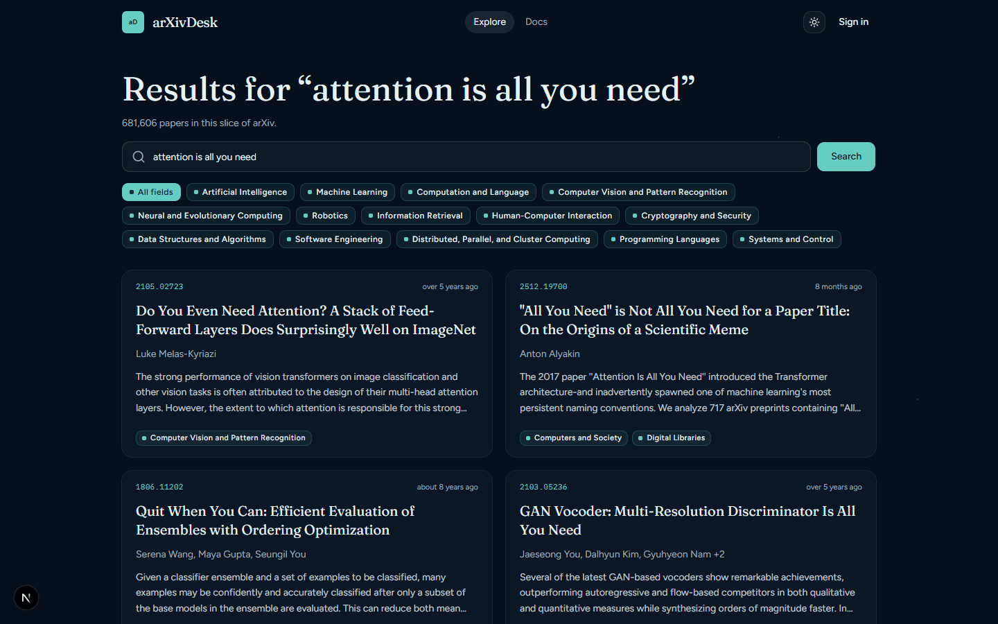 Explore search results for Attention Is All You Need.